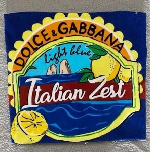 Dolce Gabbana Light Blue Italian Zest Round Beach Towel Fringed Luxury